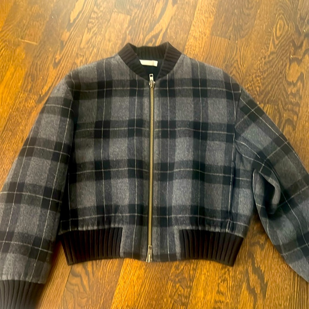 Vince Tonal Plaid Wool-Blend Bomber Jacket